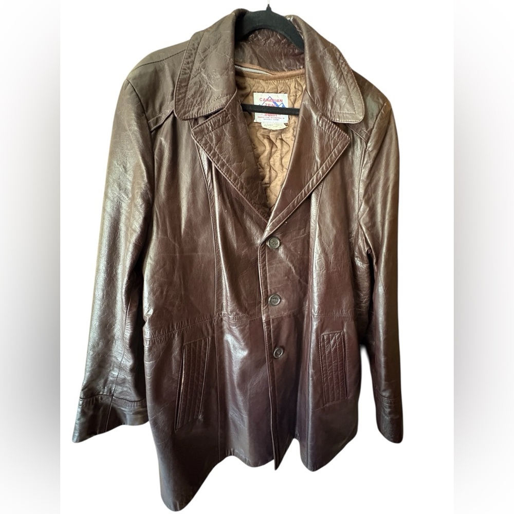 Vintage Men's Brown Leather Trench Coat